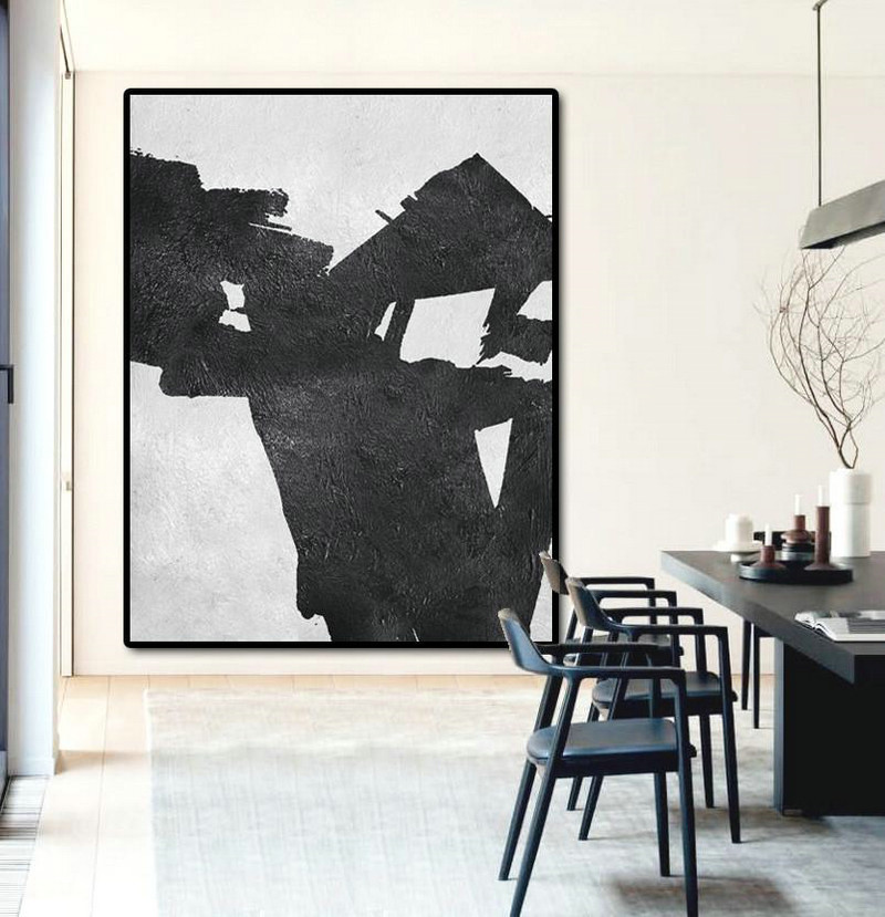 Oversized Art,Black And White Minimal Painting On Canvas - Family Wall Decor